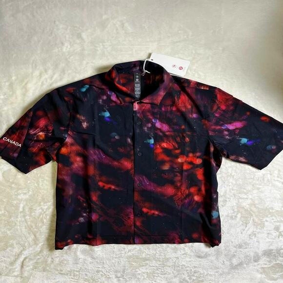 Lululemon Team Canada Button Up Shirt Men's M Black Ethereal Orbs Space Dust Oui - Picture 1 of 10